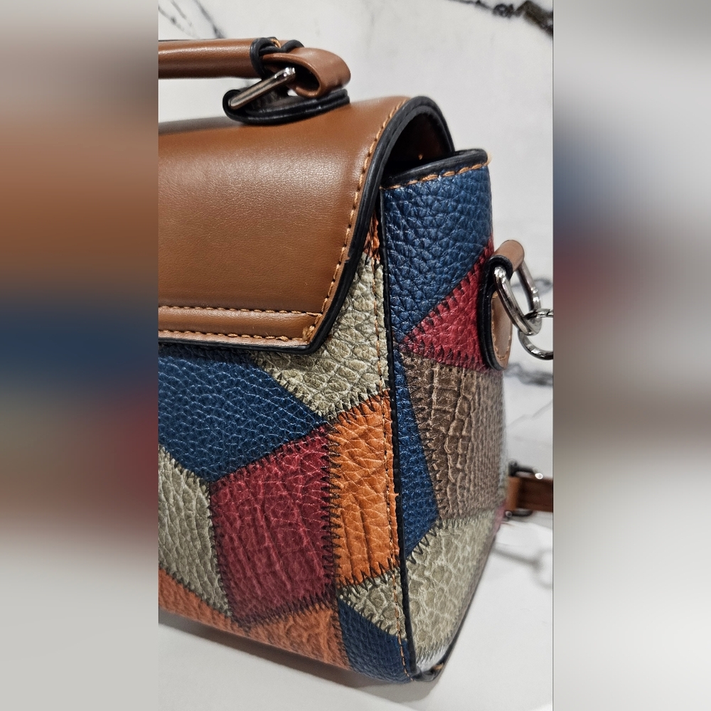 Colorblock Patchwork Geometric Leather Women Retr… - image 4